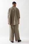 Shop_Son of A Noble Snob_Olive Green Linen Embroidery Anti Fit Hand Shirt _Online_at_Aza_Fashions