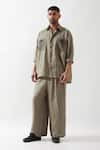 Shop_Son of A Noble Snob_Olive Green Linen Embroidery Anti Fit Hand Shirt 
