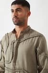 Shop_Son of A Noble Snob_Olive Green Linen Caterpillar Texture Kurta _Online_at_Aza_Fashions