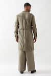 Shop_Son of A Noble Snob_Olive Green Linen Caterpillar Texture Kurta _at_Aza_Fashions