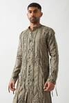 Shop_Son of A Noble Snob_Olive Green Linen Slim Fit Printed Kurta _Online_at_Aza_Fashions