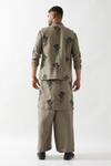 Shop_Son of A Noble Snob_Olive Green Linen Embroidery Floral Printed Bundi _at_Aza_Fashions