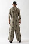 Shop_Son of A Noble Snob_Olive Green Linen Printed Slim Fit Kurta _at_Aza_Fashions