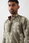 Shop_Son of A Noble Snob_Olive Green Linen Slim Fit Printed Kurta 