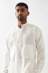 Son of A Noble Snob_White Linen Slim Fit Check Pleated Kurta _Online_at_Aza_Fashions