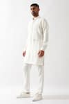 Shop_Son of A Noble Snob_White Linen Slim Fit Check Pleated Kurta _Online_at_Aza_Fashions