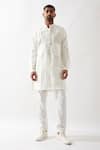 Son of A Noble Snob_White Linen Slim Fit Check Pleated Kurta _at_Aza_Fashions