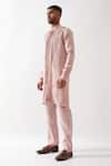 Son of A Noble Snob_Pink Linen Gill Kurta In Pleated _Online_at_Aza_Fashions