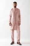 Shop_Son of A Noble Snob_Pink Linen Gill Kurta In Pleated _Online_at_Aza_Fashions