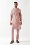 Buy_Son of A Noble Snob_Pink Linen Slim Fit Printed Kurta _Online_at_Aza_Fashions