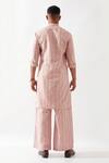 Shop_Son of A Noble Snob_Pink Linen Embroidery Navy Printed Slim Fit Kurta _at_Aza_Fashions
