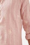 Buy_Son of A Noble Snob_Pink Linen Embroidery Navy Printed Slim Fit Kurta _Online