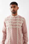 Son of A Noble Snob_Pink Linen Caterpillar Texture Kurta _Online_at_Aza_Fashions