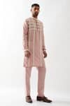 Buy_Son of A Noble Snob_Pink Linen Caterpillar Texture Kurta _Online_at_Aza_Fashions