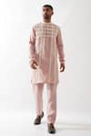 Buy_Son of A Noble Snob_Pink Linen Caterpillar Texture Kurta _at_Aza_Fashions