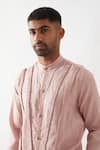 Son of A Noble Snob_Pink Linen Caterpillar Texture Kurta _Online_at_Aza_Fashions