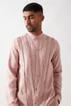 Son of A Noble Snob_Pink Linen Caterpillar Texture Kurta _at_Aza_Fashions
