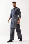 Son of A Noble Snob_Navy Linen Printed Slim Fit Kurta Set _at_Aza_Fashions