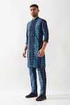Buy_Son of A Noble Snob_Navy Linen Slim Fit Printed Kurta _Online_at_Aza_Fashions