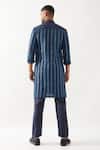 Shop_Son of A Noble Snob_Navy Linen Printed Slim Fit Kurta _at_Aza_Fashions