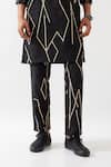 Shop_Son of A Noble Snob_Black Linen Printed Slim Fit Kurta _Online_at_Aza_Fashions