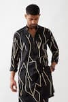 Son of A Noble Snob_Black Linen Printed Slim Fit Kurta _at_Aza_Fashions