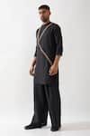 Son of A Noble Snob_Black Linen Caterpillar Texture Kurta _Online_at_Aza_Fashions