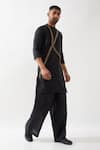 Buy_Son of A Noble Snob_Black Linen Caterpillar Texture Kurta _Online_at_Aza_Fashions