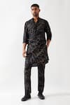 Buy_Son of A Noble Snob_Black Linen Slim Fit Printed Kurta _at_Aza_Fashions