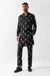 Buy_Son of A Noble Snob_Black Linen Slate Stamp Printed Kurta _Online_at_Aza_Fashions