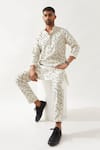Buy_Son of A Noble Snob_Ivory Linen Applique Printed Slim Fit Kurta _Online_at_Aza_Fashions
