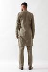 Shop_Son of A Noble Snob_Olive Green Linen Slim Fit Pleated Kurta _at_Aza_Fashions