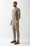 Son of A Noble Snob_Olive Green Linen Caterpillar Texture Kurta _Online_at_Aza_Fashions