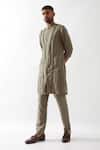 Buy_Son of A Noble Snob_Olive Green Linen Caterpillar Texture Kurta _Online_at_Aza_Fashions