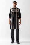 Buy_Son of A Noble Snob_Black Linen Caterpillar Texture Kurta _at_Aza_Fashions