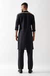 Shop_Son of A Noble Snob_Black Linen Caterpillar Texture Kurta _at_Aza_Fashions