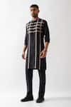 Son of A Noble Snob_Black Linen Caterpillar Texture Kurta _Online_at_Aza_Fashions
