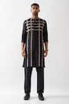Buy_Son of A Noble Snob_Black Linen Caterpillar Texture Kurta _Online_at_Aza_Fashions