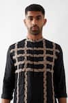 Son of A Noble Snob_Black Linen Caterpillar Texture Kurta _Online