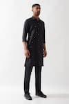 Son of A Noble Snob_Black Linen Stylized Kurta _Online_at_Aza_Fashions