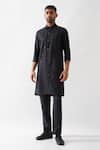 Buy_Son of A Noble Snob_Black Linen Stylized Kurta _Online_at_Aza_Fashions