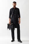 Buy_Son of A Noble Snob_Black Linen Stylized Kurta _at_Aza_Fashions