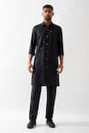 Shop_Son of A Noble Snob_Black Linen Stylized Kurta _Online_at_Aza_Fashions