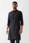 Son of A Noble Snob_Black Linen Stylized Kurta _at_Aza_Fashions