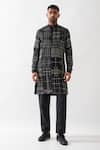 Buy_Son of A Noble Snob_Black Linen Embroidery Hand Kantha Kurta _at_Aza_Fashions