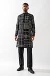Son of A Noble Snob_Black Linen Embroidery Hand Kantha Kurta _at_Aza_Fashions