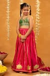 Shop_JILMIL DREAMWEAR_Green Embroidery And Pink Banarasi Brocade Lehenga Set _Online_at_Aza_Fashions