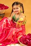 Shop_JILMIL DREAMWEAR_Green Embroidery And Pink Banarasi Brocade Lehenga Set 