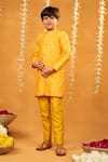 Shop_JILMIL DREAMWEAR_Yellow Embroidery Bangalori Silk Kurta Set _Online_at_Aza_Fashions