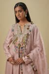 Payal Singhal_Pink Net, Muslin Mirrors, Embroidery Split V-neck Onion Anarkali Set _Online_at_Aza_Fashions